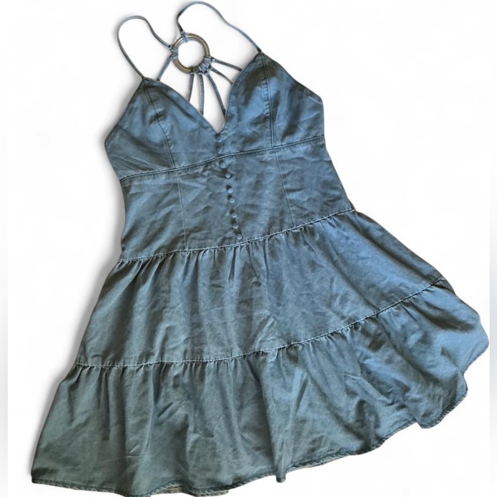 Denim Strappy Tier Dress